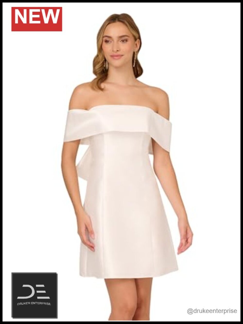 Mikado Bow Short Dress Off Shoulder Sleeveless Formal
